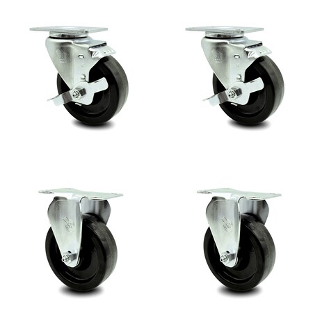 Service Caster 4 Inch Phenolic Swivel Top Plate Caster Set with 2 Brakes 2 Rigid SCC-20S414-PHR-TLB-2-R-2